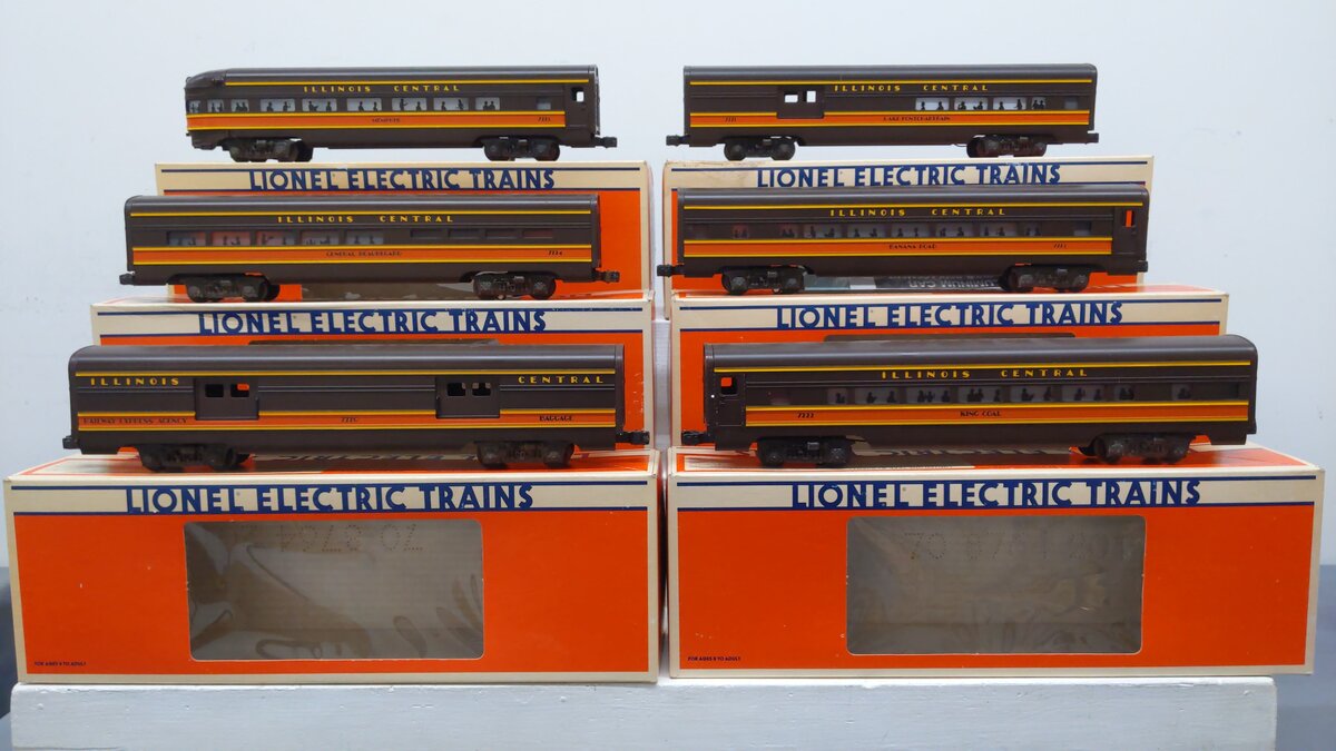 Lionel O Gauge Illinois Central Aluminum Passenger Car Set: 6-7220 - 6-7225 [6] EX/Box