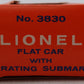 Lionel 3830 Vintage O Flatcar with Operating U.S. Navy Submarine VG/Box