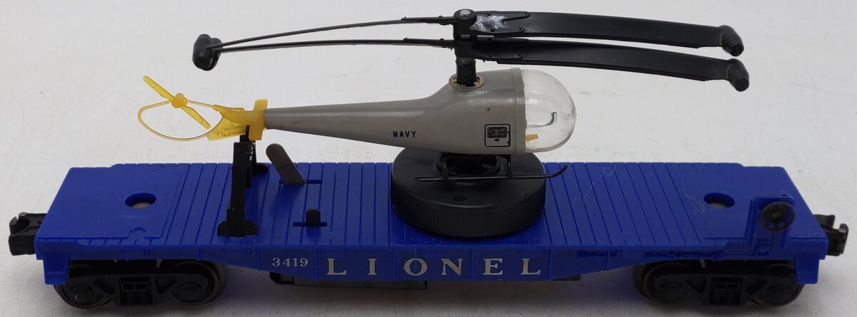 Lionel 3419 Vintage O Operating Flatcar w/ Double-Bladed Helicopter VG