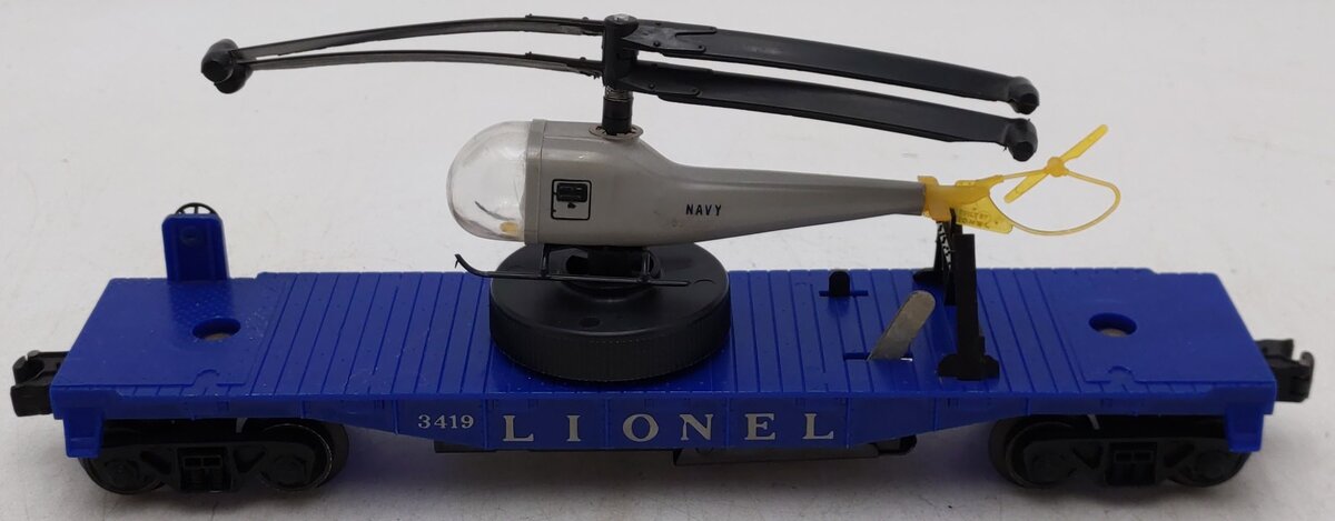 Lionel 3419 Vintage O Operating Flatcar w/ Double-Bladed Helicopter VG