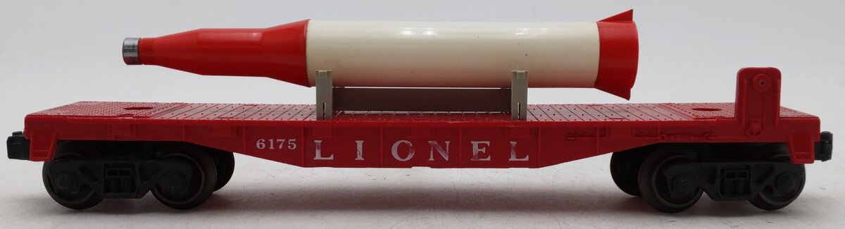 Lionel 6175 Vintage O Red Flatcar with US Navy Rocket VG