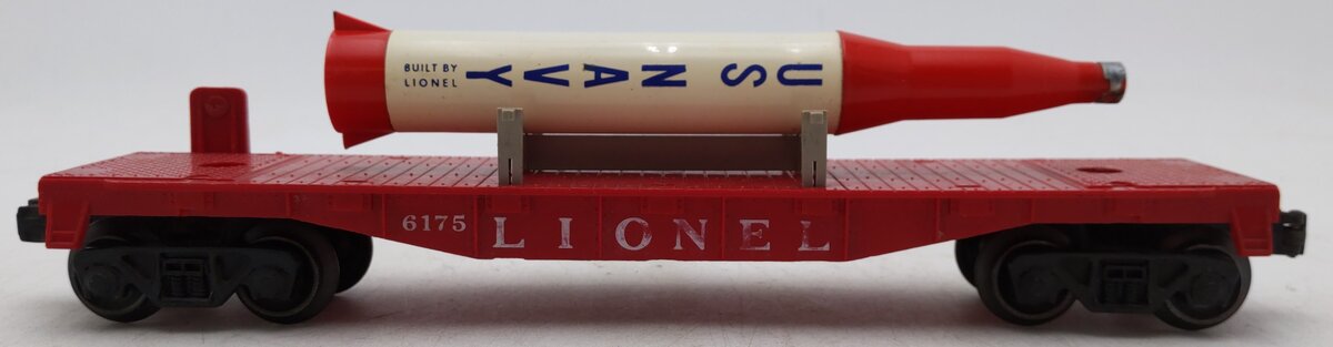 Lionel 6175 Vintage O Red Flatcar with US Navy Rocket VG