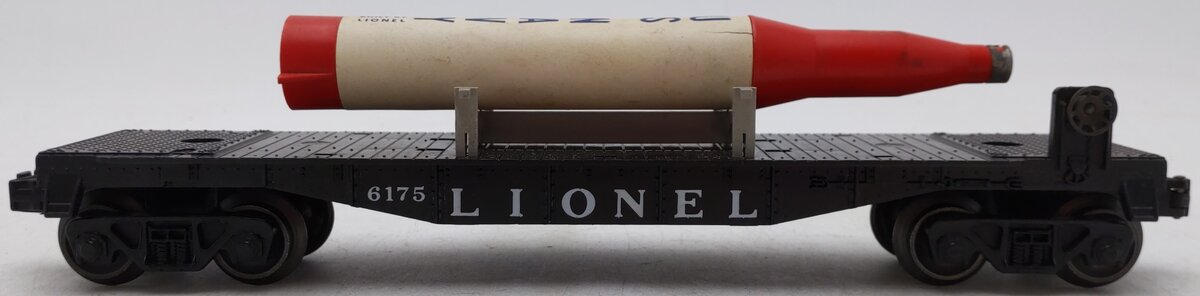 Lionel 6175 Vintage O Black Flatcar with US Navy Rocket VG