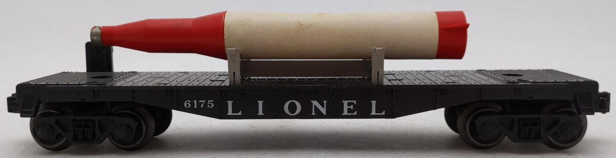 Lionel 6175 Vintage O Black Flatcar with US Navy Rocket VG