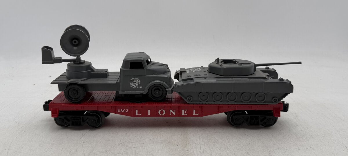 Lionel 6803 Vintage O Flatcar w/ USMC Tank & Sound Truck EX