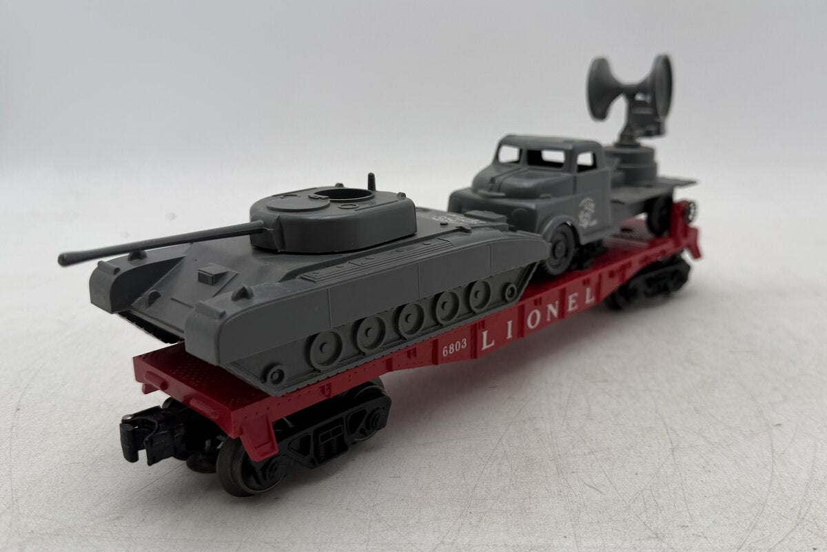 Lionel 6803 Vintage O Flatcar w/ USMC Tank & Sound Truck EX