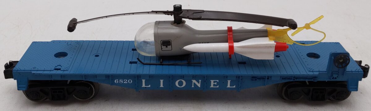Lionel 6820 Vintage O Flatcar w/ Helicopter & Rockets VG