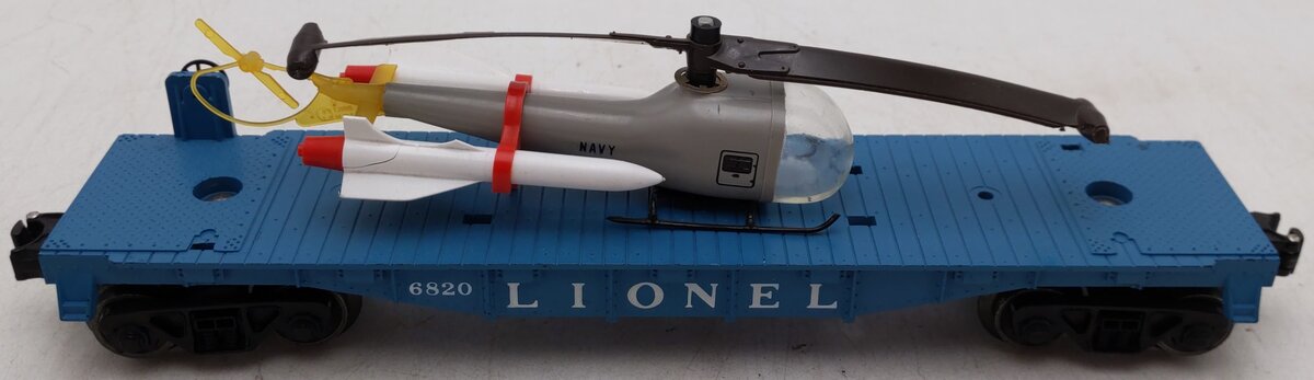 Lionel 6820 Vintage O Flatcar w/ Helicopter & Rockets VG
