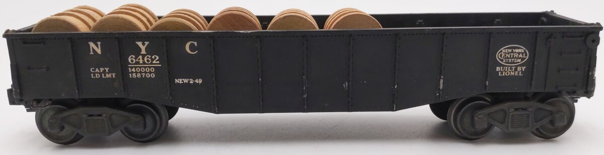 Lionel 6462 Vintage O New York Central Black Gondola w/ Barrel Load VG