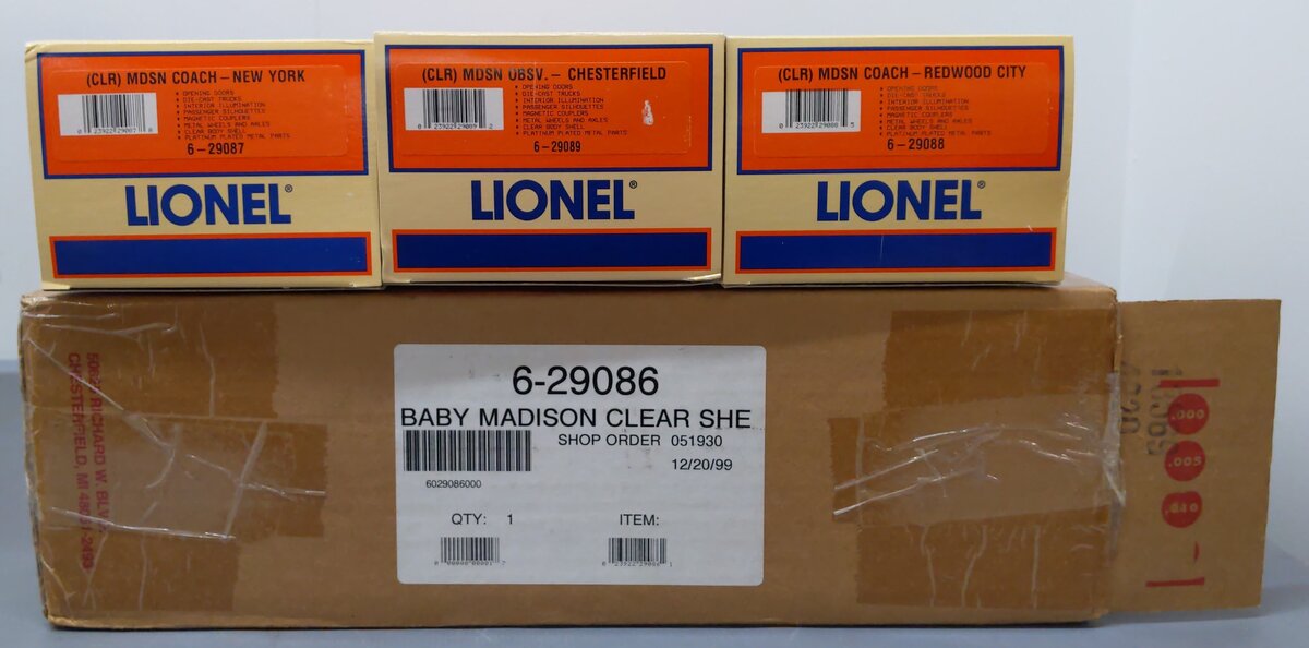 Lionel 6-29086 O Platinum Ghost Clear Shell Madison Passenger Cars (Set of 3) EX/Box
