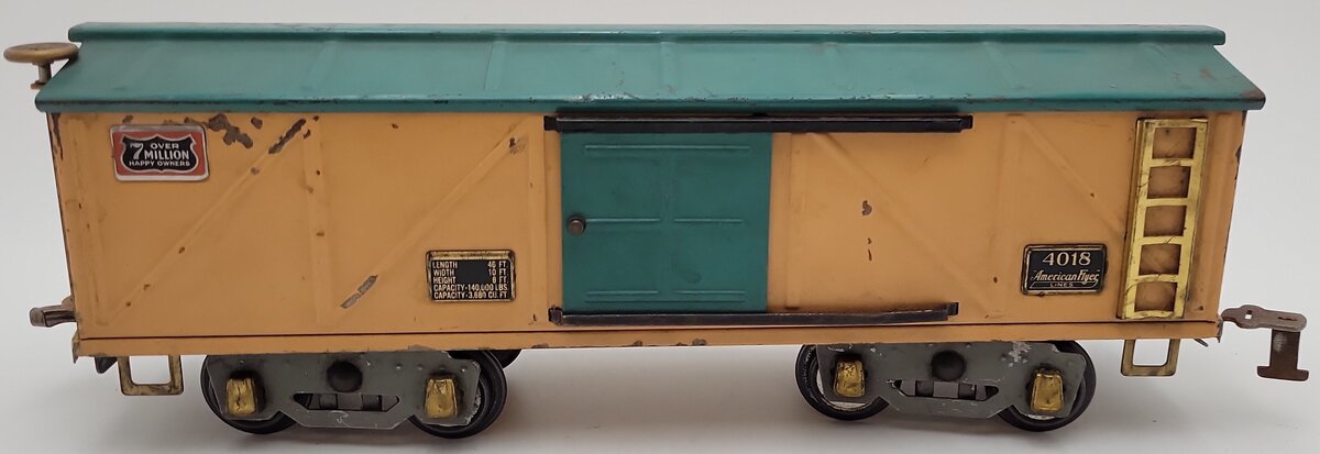 American Flyer 4018 Vintage Standard Gauge Mustard Green Boxcar VG