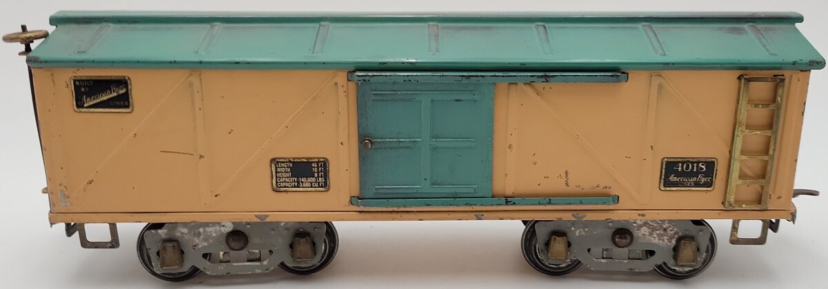 American Flyer 4018 Vintage Standard Gauge Mustard Green Boxcar VG