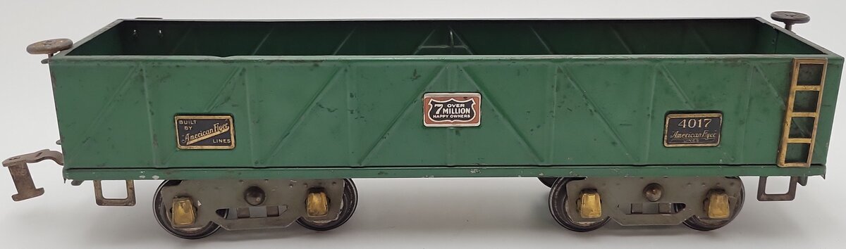 American Flyer 4017 Vintage Standard Gauge Green Tinplate Gondola VG