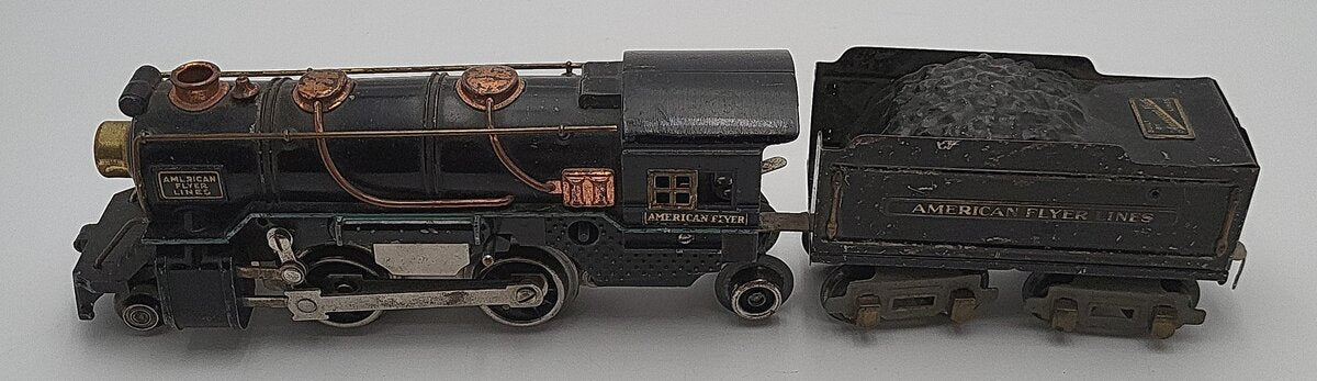 American Flyer 3316 Vintage O 2-4-2 Tinplate Steam Locomotive w/Tender VG