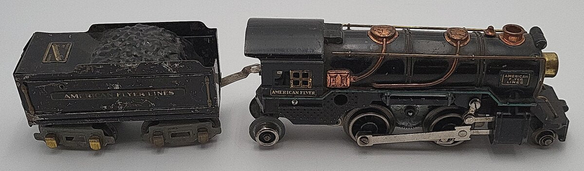 American Flyer 3316 Vintage O 2-4-2 Tinplate Steam Locomotive w/Tender VG