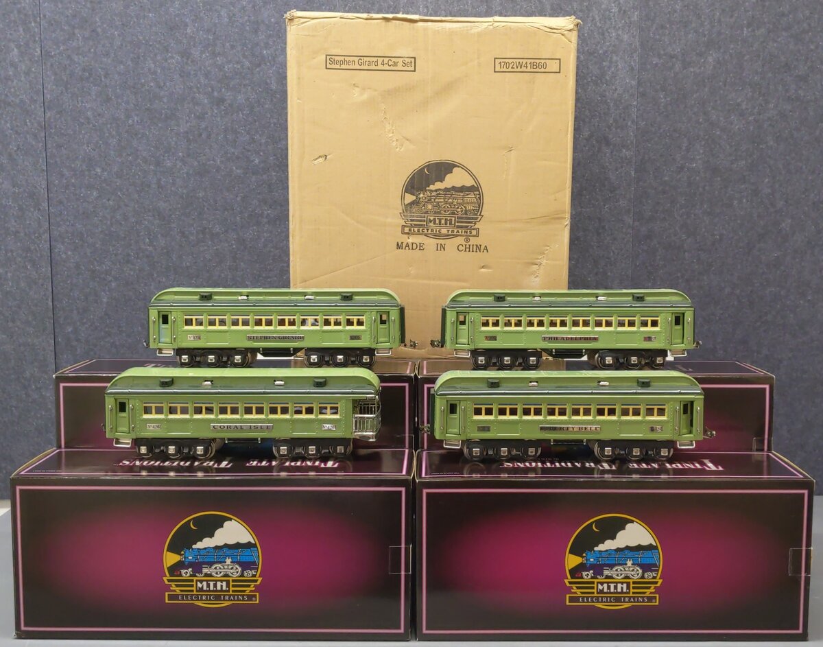 MTH 10-5062 O Two-Tone Green w/Nickel Stephen Girard Passenger Set (Set of 4) VG/Box