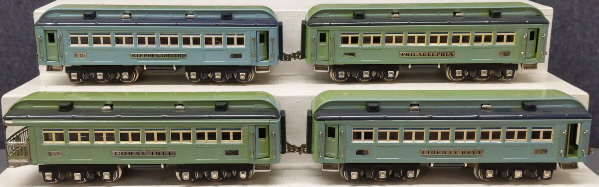 MTH 10-5062 O Two-Tone Green w/Nickel Stephen Girard Passenger Set (Set of 4) VG/Box