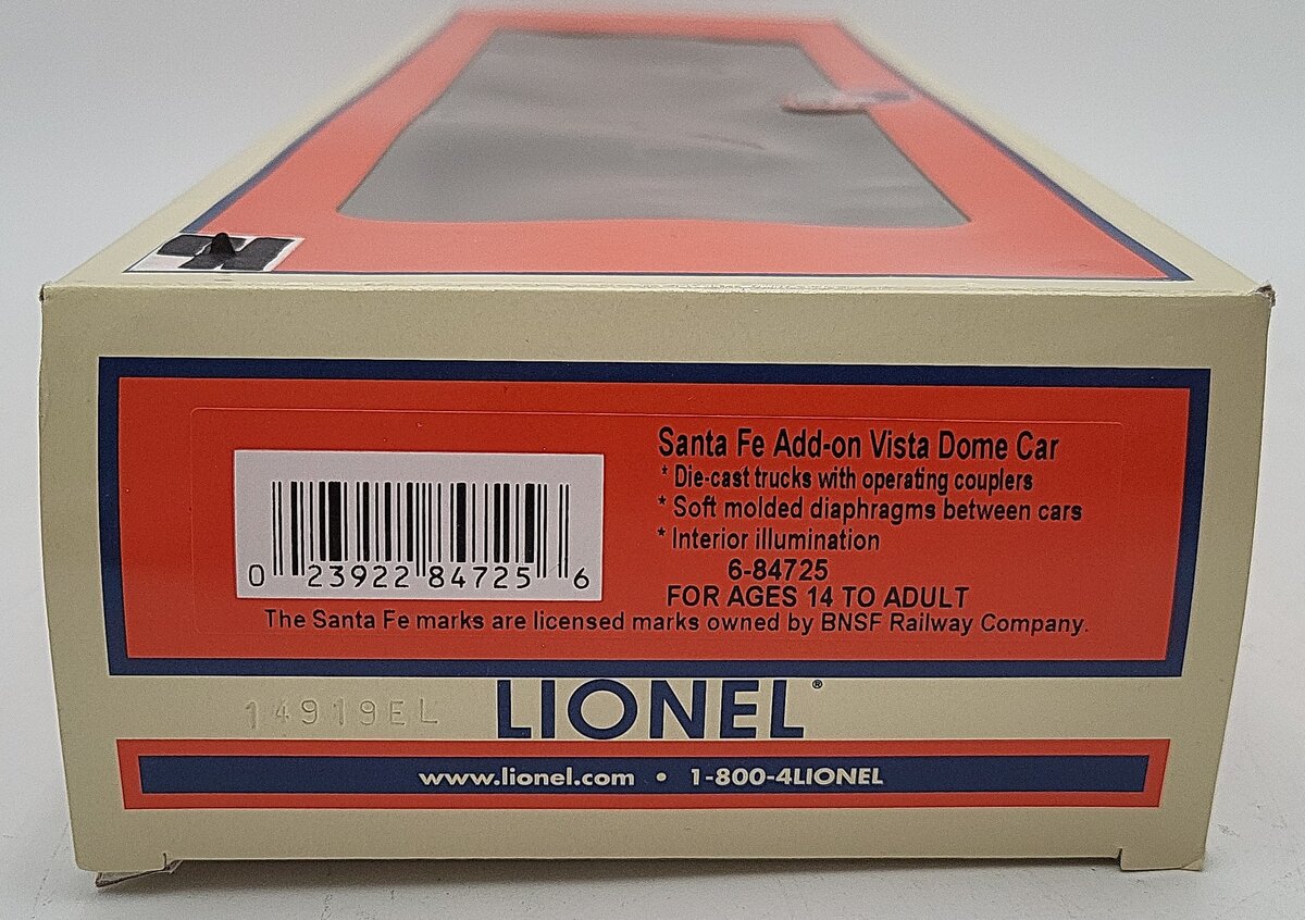 Lionel 6-84725 O Santa Fe Add-On Vista Dome Car w/Passenger Figures #500 EX/Box