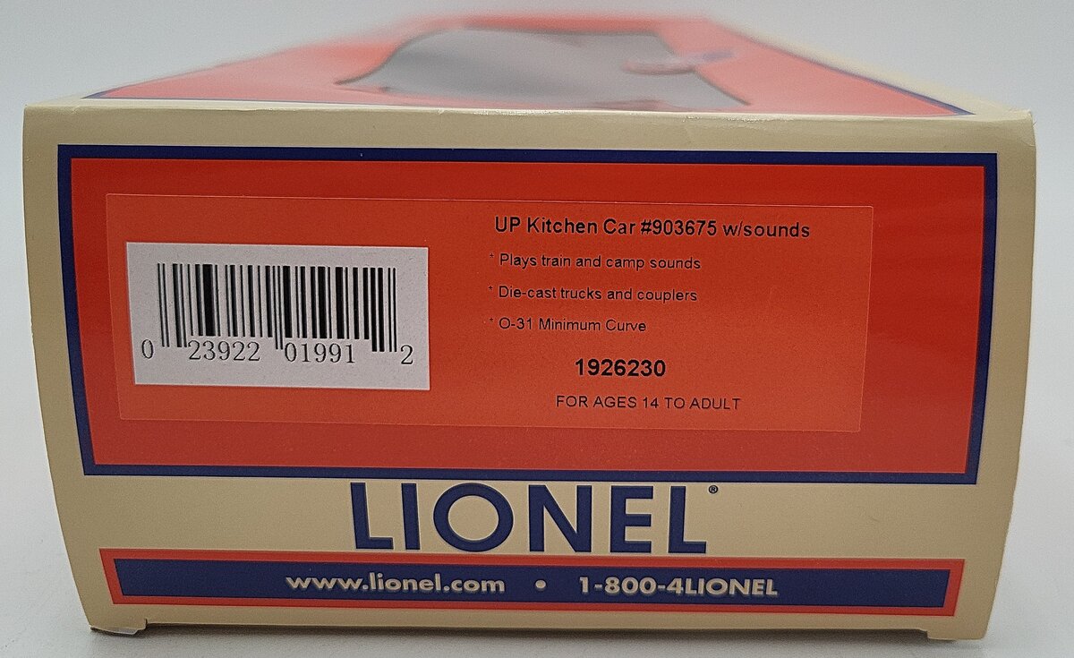 Lionel 1926230 O Union Pacific Kitchen Car with Sound #903675 EX/Box