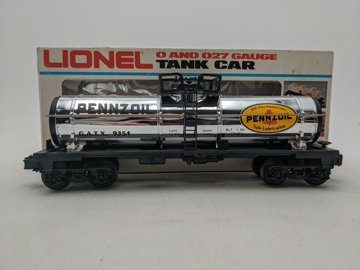 Lionel 6-9354 Pennzoil Chrome Plated Single Dome Tank Car EX/Box