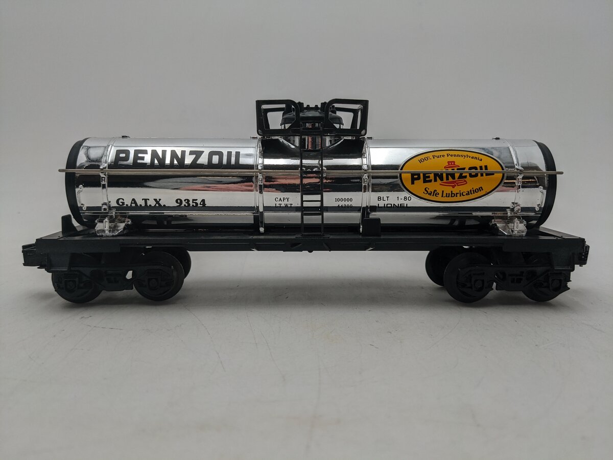 Lionel 6-9354 Pennzoil Chrome Plated Single Dome Tank Car EX/Box