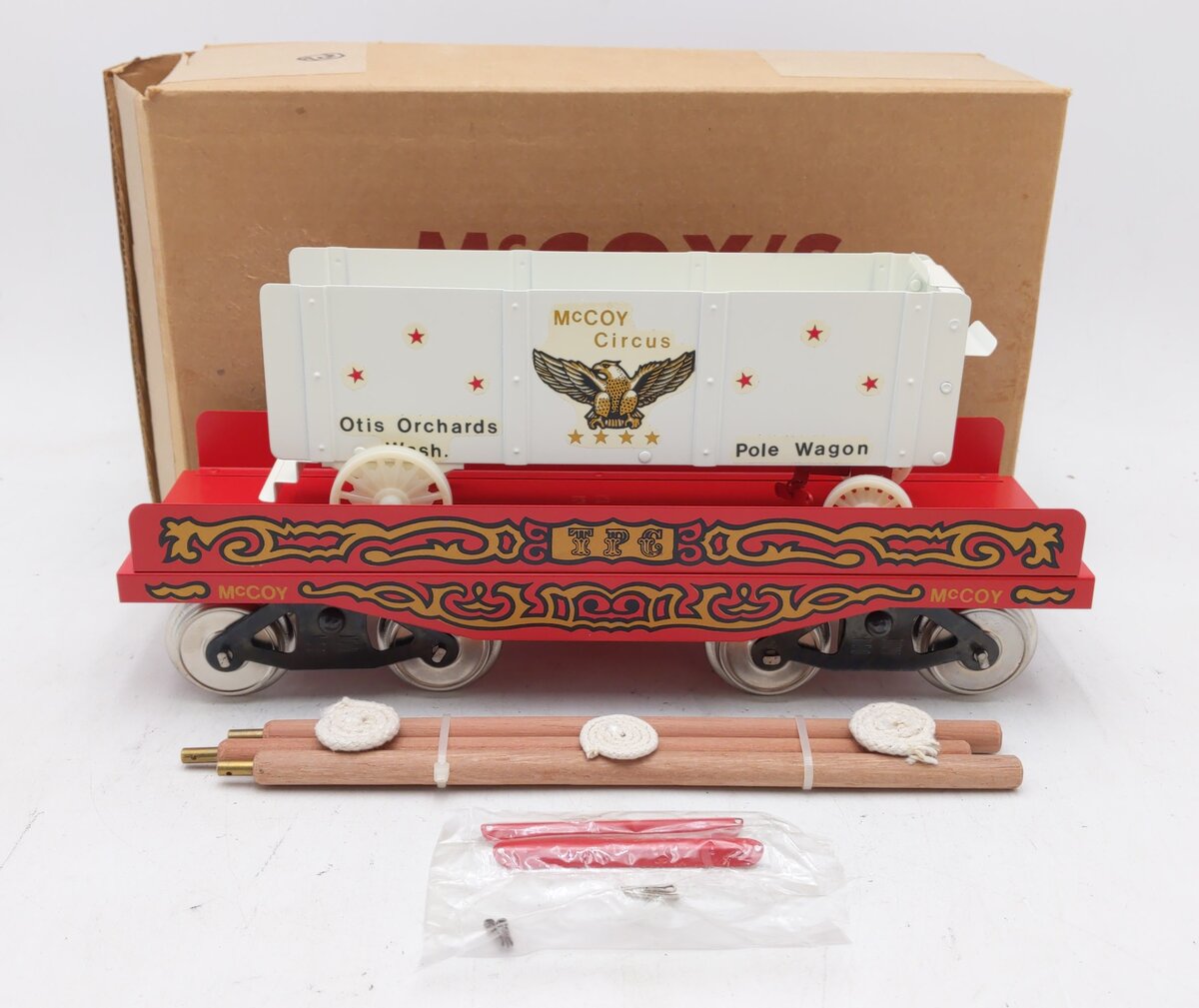McCoy 256 Standard Gauge Flatcar with Pole Wagon LN/Box