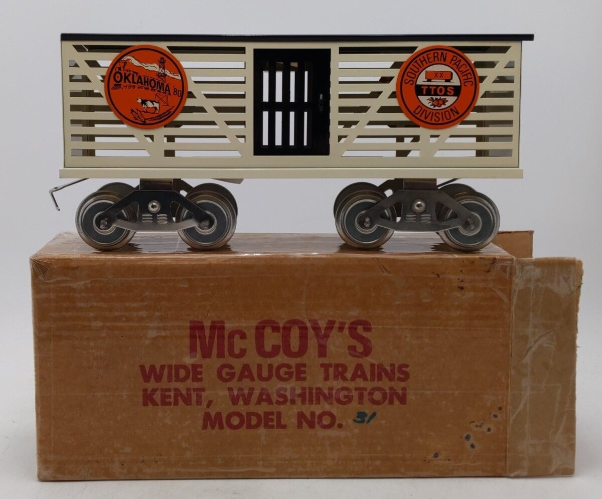 McCoy 1980 Standard Gauge Southern Pacific Division TTOS Oklahoma Stock Car EX/Box