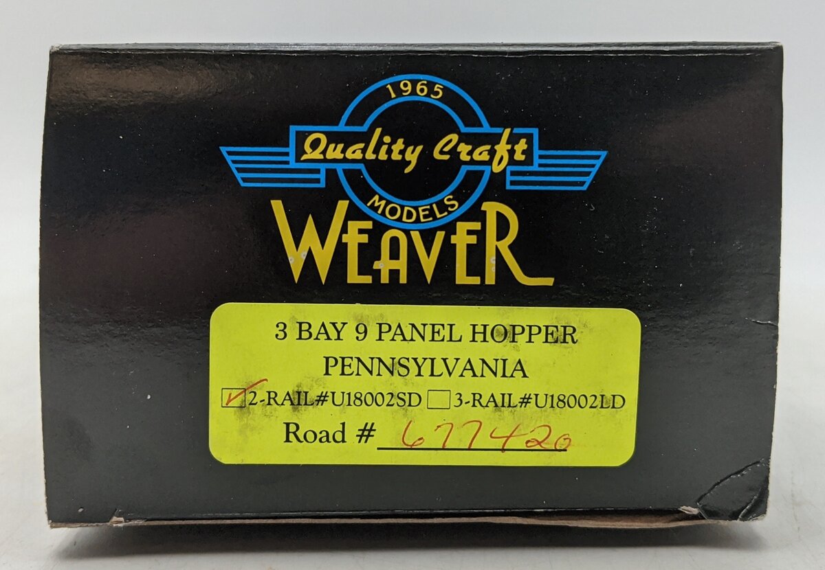 Weaver U18002SD O Gauge Pennsylvania RR 3-Bay 9-Panel Hopper #677420 (2-Rail) LN/Box