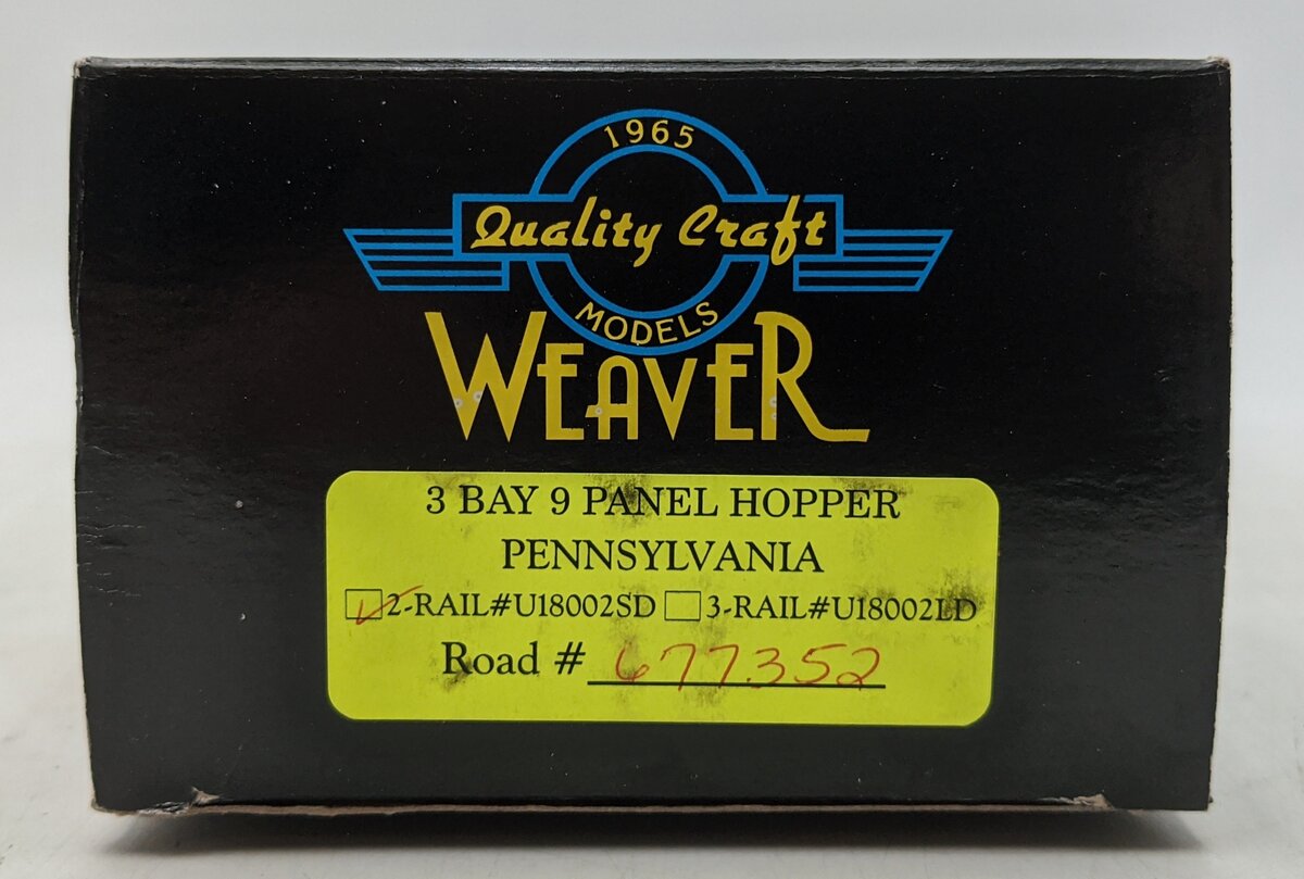 Weaver U18002SD O Gauge Pennsylvania RR 3-Bay 9-Panel Hopper #677352 (2-Rail) LN/Box