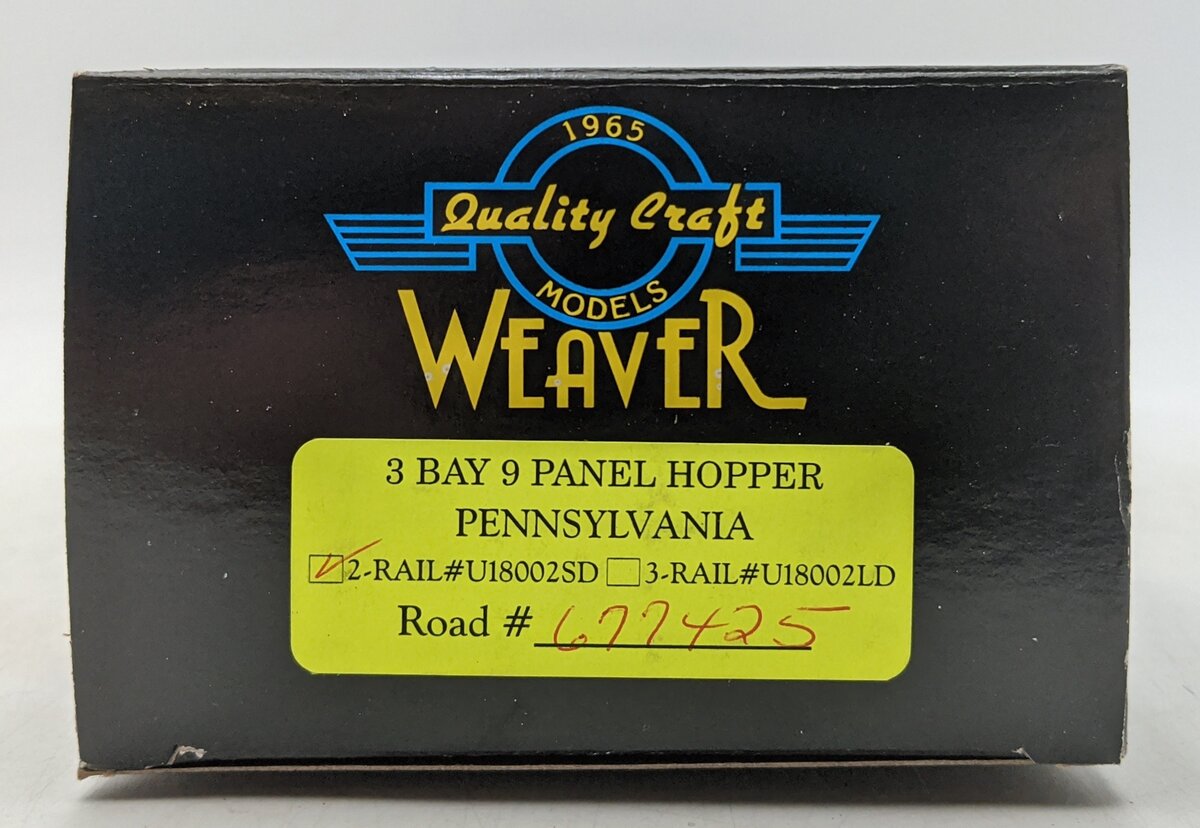 Weaver U18002SD O Gauge Pennsylvania RR 3-Bay 9-Panel Hopper #677425 (2-Rail) LN/Box