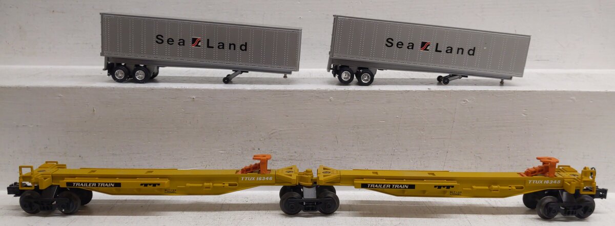 Lionel 6-16345 O TTUX Flatcar with 2 Sea Land Trailers #16345 #16346 EX