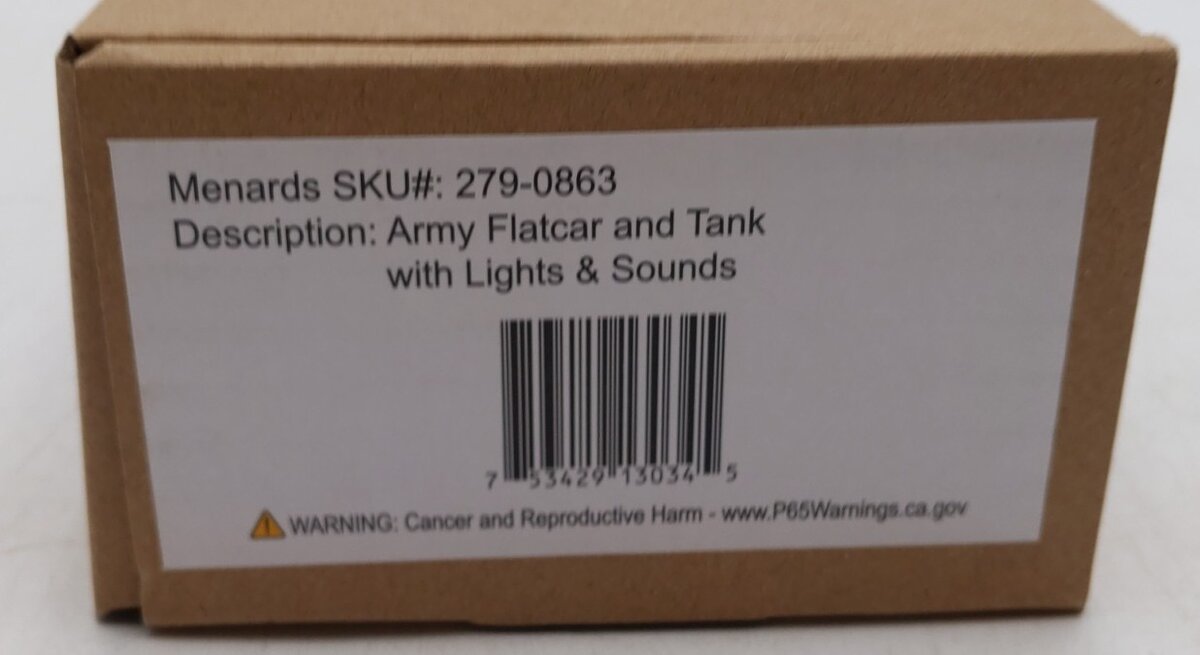 Menards 279-0863 O Gauge Army Flatcar and Tank with Lights & Sounds NIB