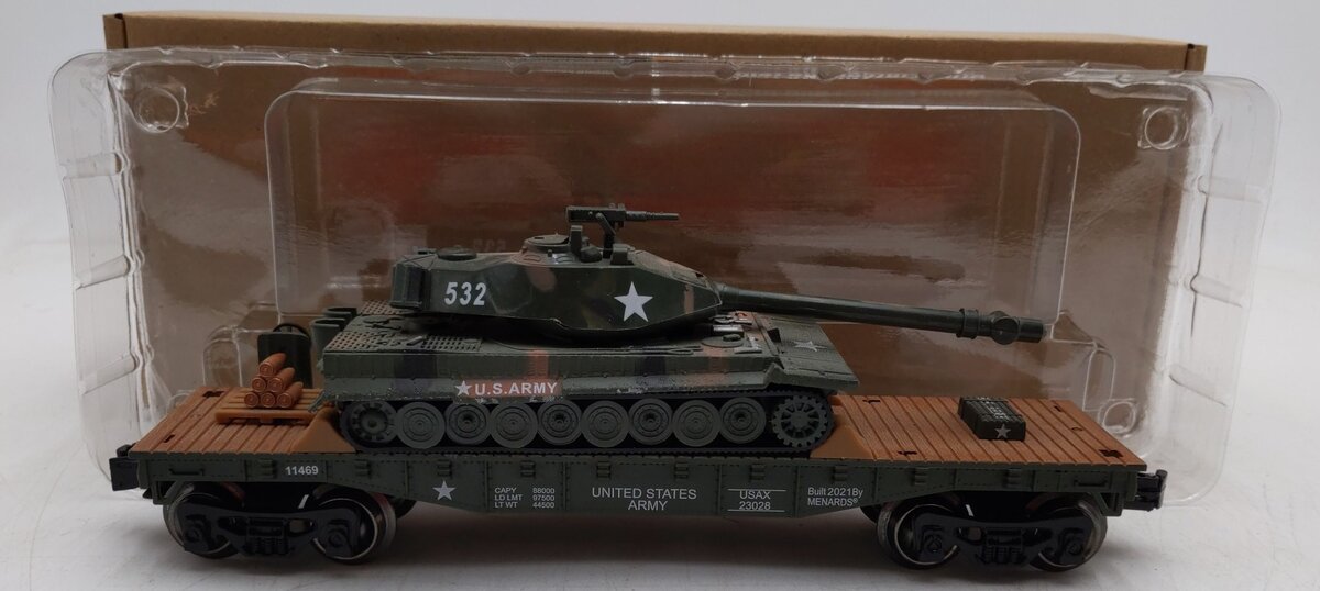 Menards 279-0863 O Gauge Army Flatcar and Tank with Lights & Sounds NIB