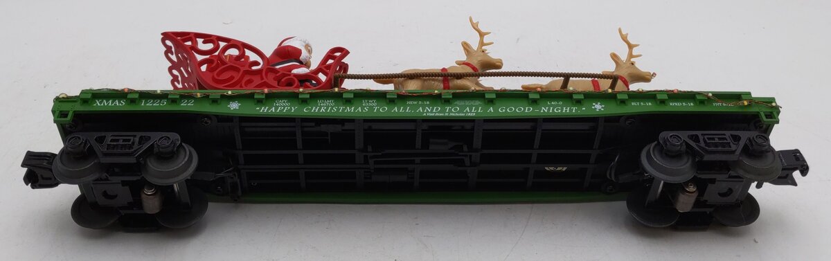 MTH 30-76860 O Christmas Flat Car w/LED Lights, Santa Sleigh & Reindeer #122522