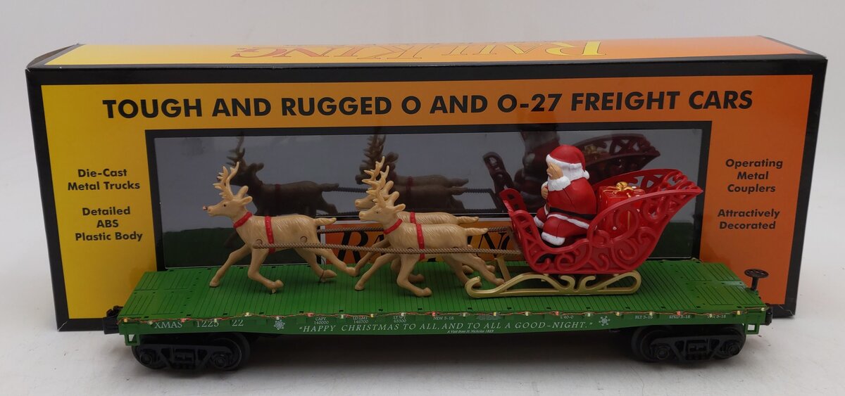 MTH 30-76860 O Christmas Flat Car w/LED Lights, Santa Sleigh & Reindeer #122522