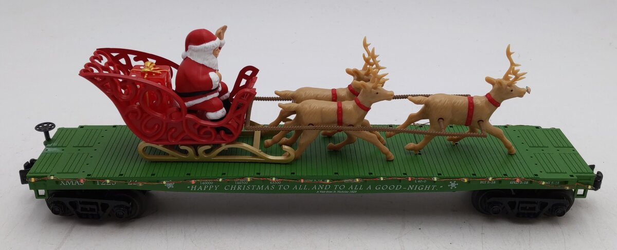 MTH 30-76860 O Christmas Flat Car w/LED Lights, Santa Sleigh & Reindeer #122522
