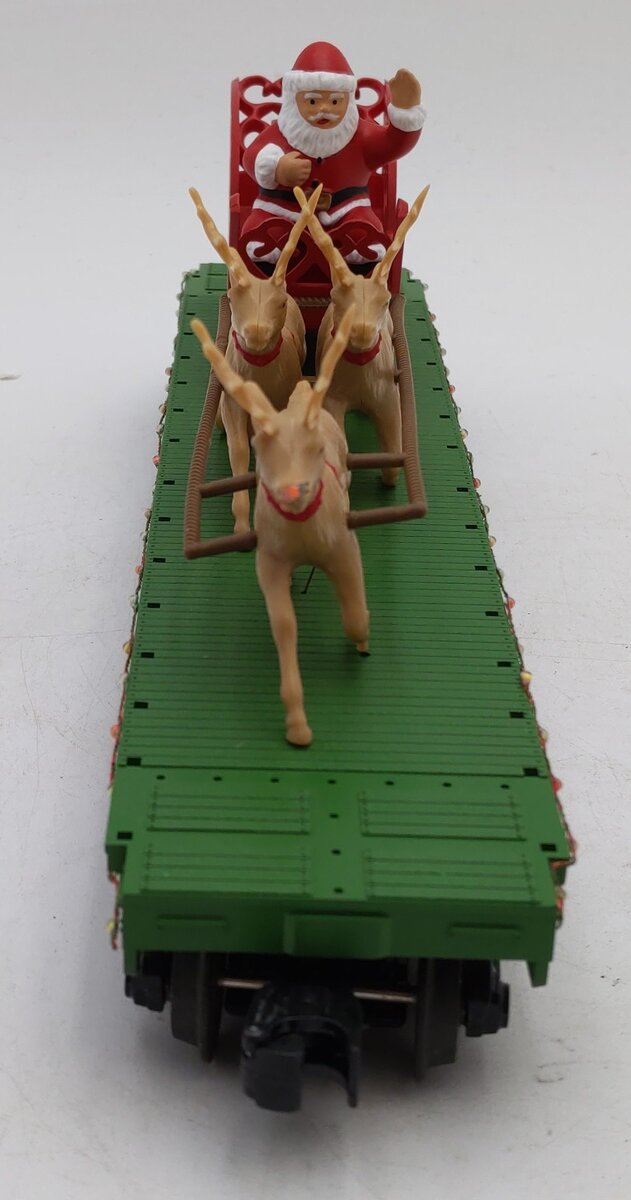 MTH 30-76860 O Christmas Flat Car w/LED Lights, Santa Sleigh & Reindeer #122522