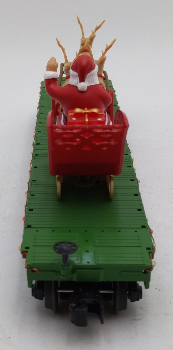 MTH 30-76860 O Christmas Flat Car w/LED Lights, Santa Sleigh & Reindeer #122522