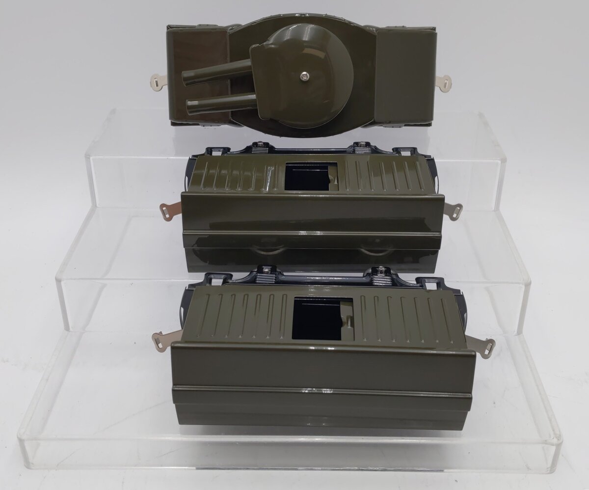 Lionel MTH 11-6029 O Scale Armored Motor Car #203 w/ 2 Ammo Cars #900 Set NIB