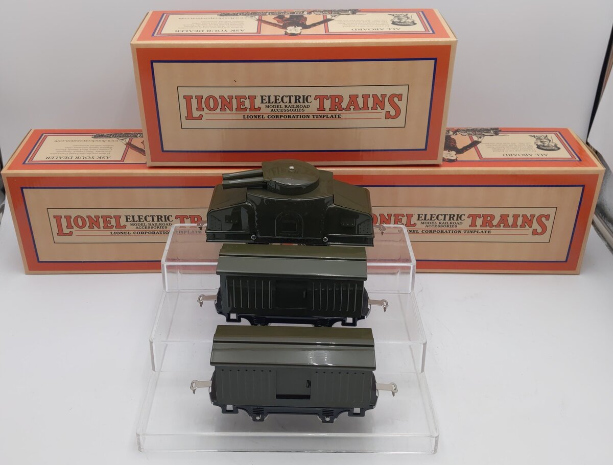 Lionel MTH 11-6029 O Scale Armored Motor Car #203 w/ 2 Ammo Cars #900 Set NIB