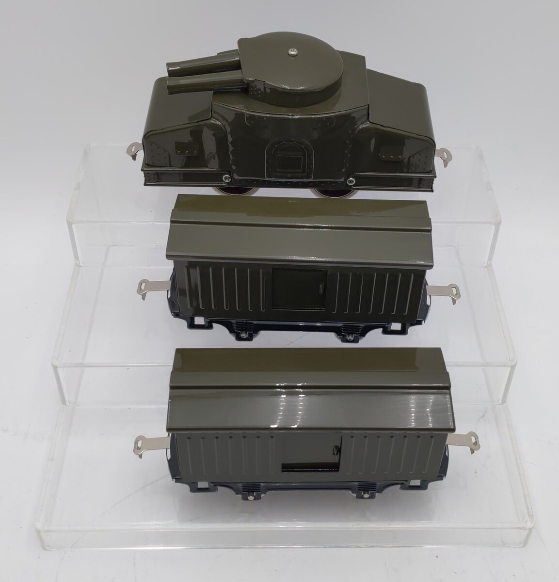 Lionel MTH 11-6029 O Scale Armored Motor Car #203 w/ 2 Ammo Cars #900 Set NIB