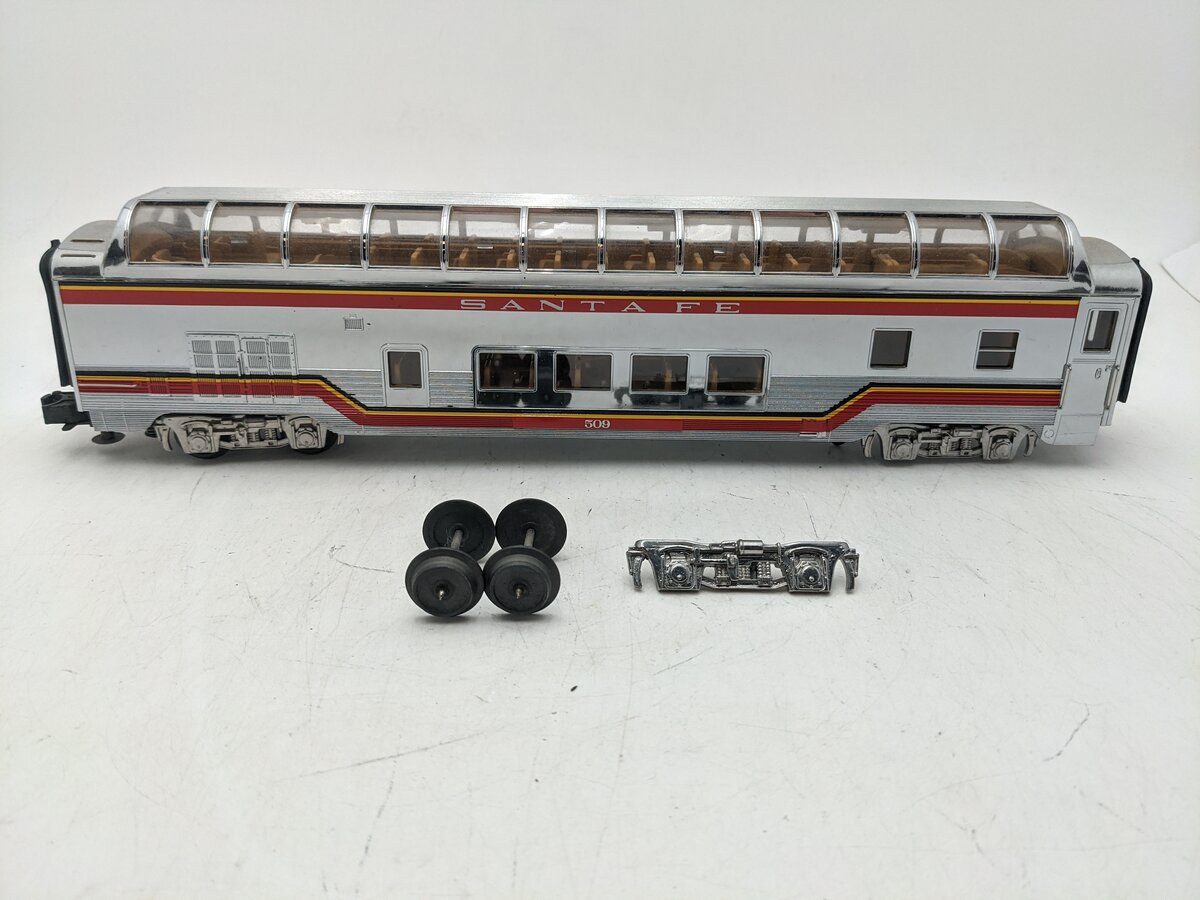 MTH 30-67215 O Gauge Santa Fe 60' Streamlined Full Vista Dome Car #509 EX