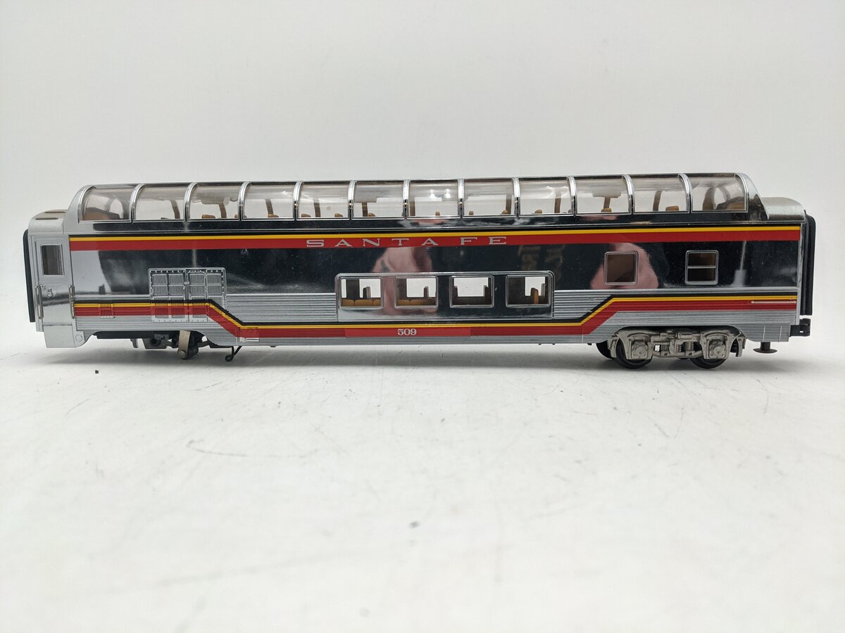 MTH 30-67215 O Gauge Santa Fe 60' Streamlined Full Vista Dome Car #509 EX