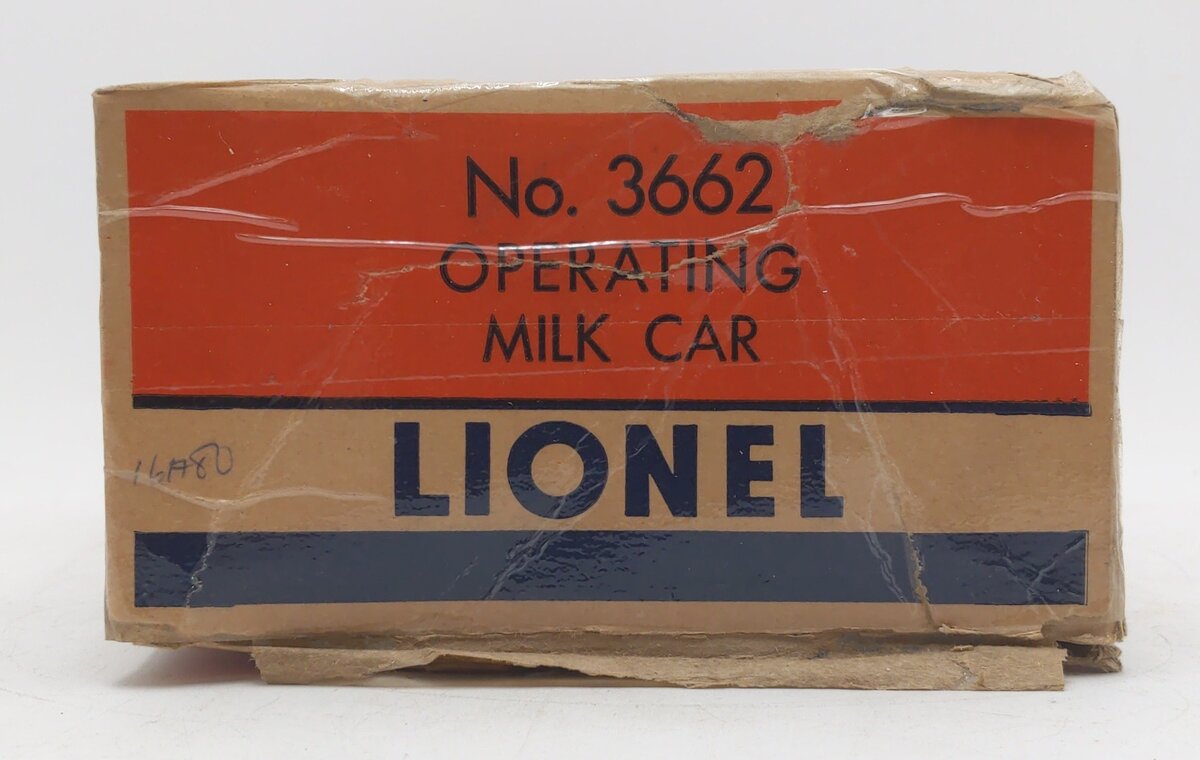 Lionel 3662 Vintage O Brn & Wht Large Operating Milk Car Bar-End Trks w/Platform VG/Box