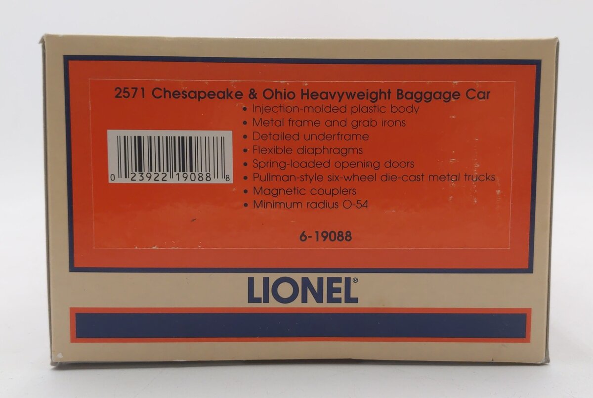 Lionel 6-19088 O Gauge Chesapeake & Ohio Heavyweight Baggage Car #2571 LN/Box