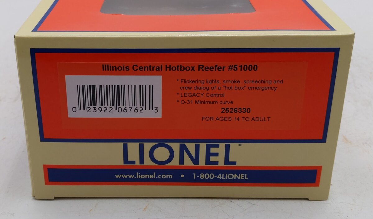 Lionel 2526330 O Gauge "Illinois Central" Hotbox Reefer #51000 LN/Box