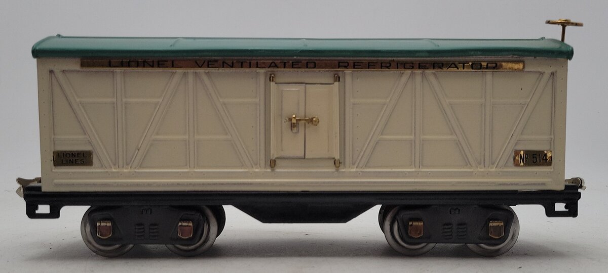 Lionel 514 Vintage Standard Gauge Tinplate Ivory/Peacock Refrigerator Car