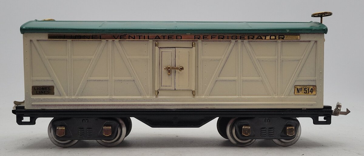 Lionel 514 Vintage Standard Gauge Tinplate Ivory/Peacock Refrigerator Car