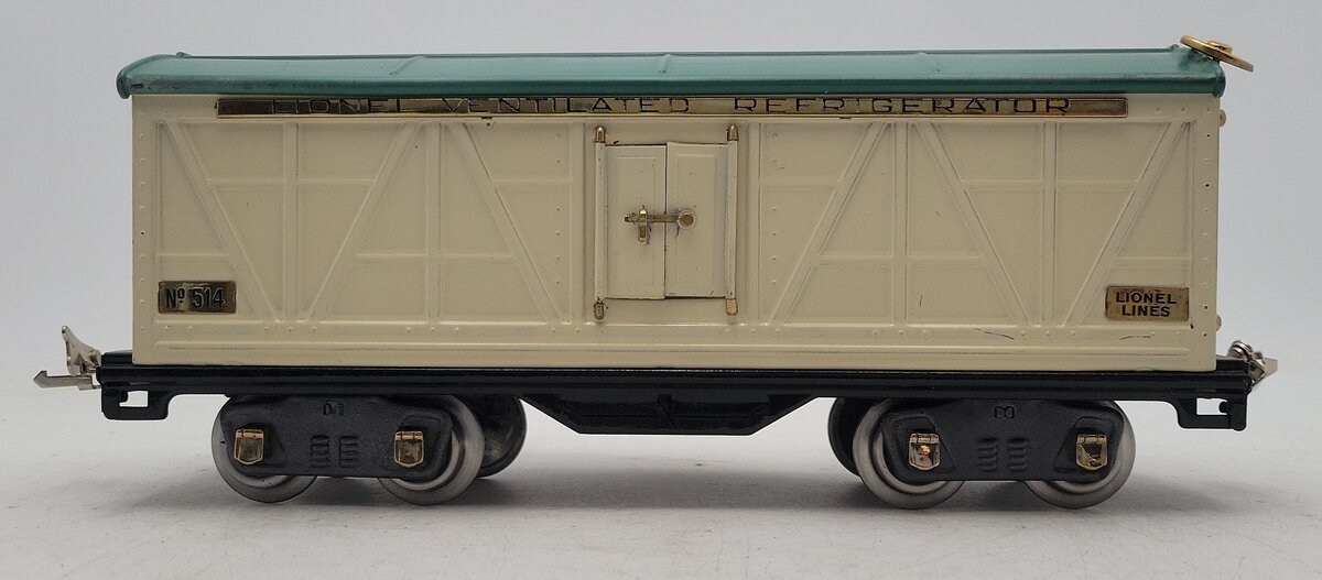 Lionel 514 Vintage Standard Gauge Tinplate Ivory/Peacock Refrigerator Car