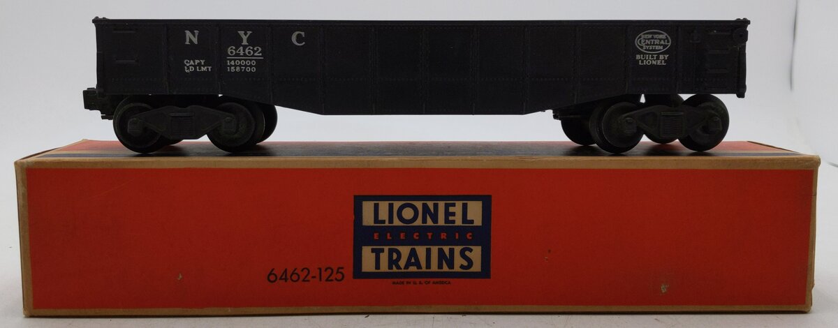 Lionel 6462 Vintage O Gauge New York Central Black Gondola w/No Load VG/Box